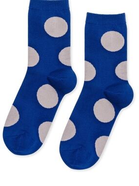 Handel from Basel Rie Polka Dot Crew Socks royal blue light tan new with tags